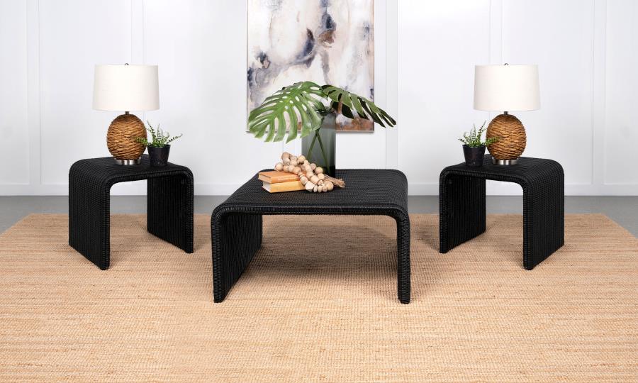 Cahya 3-Piece Rattan Coffee And End Table Set Black