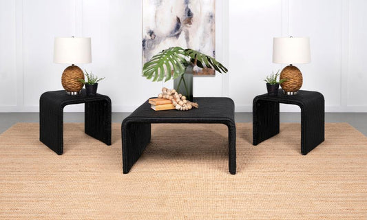 Cahya 3-Piece Rattan Coffee And End Table Set Black