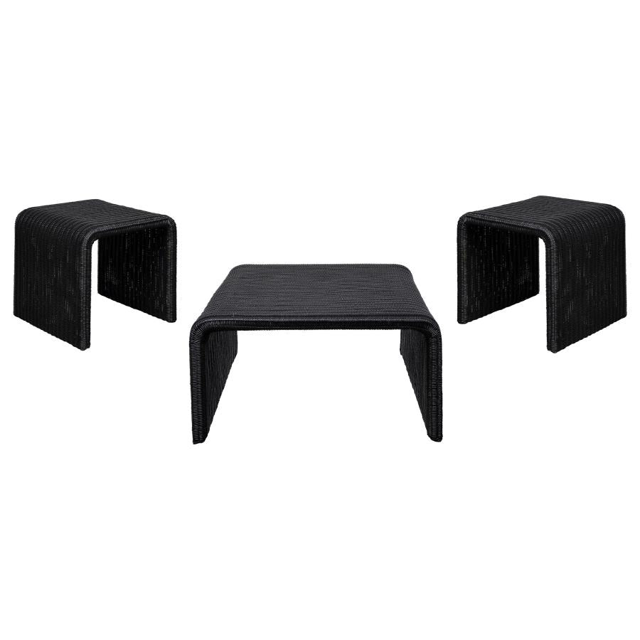 Cahya 3-Piece Rattan Coffee And End Table Set Black
