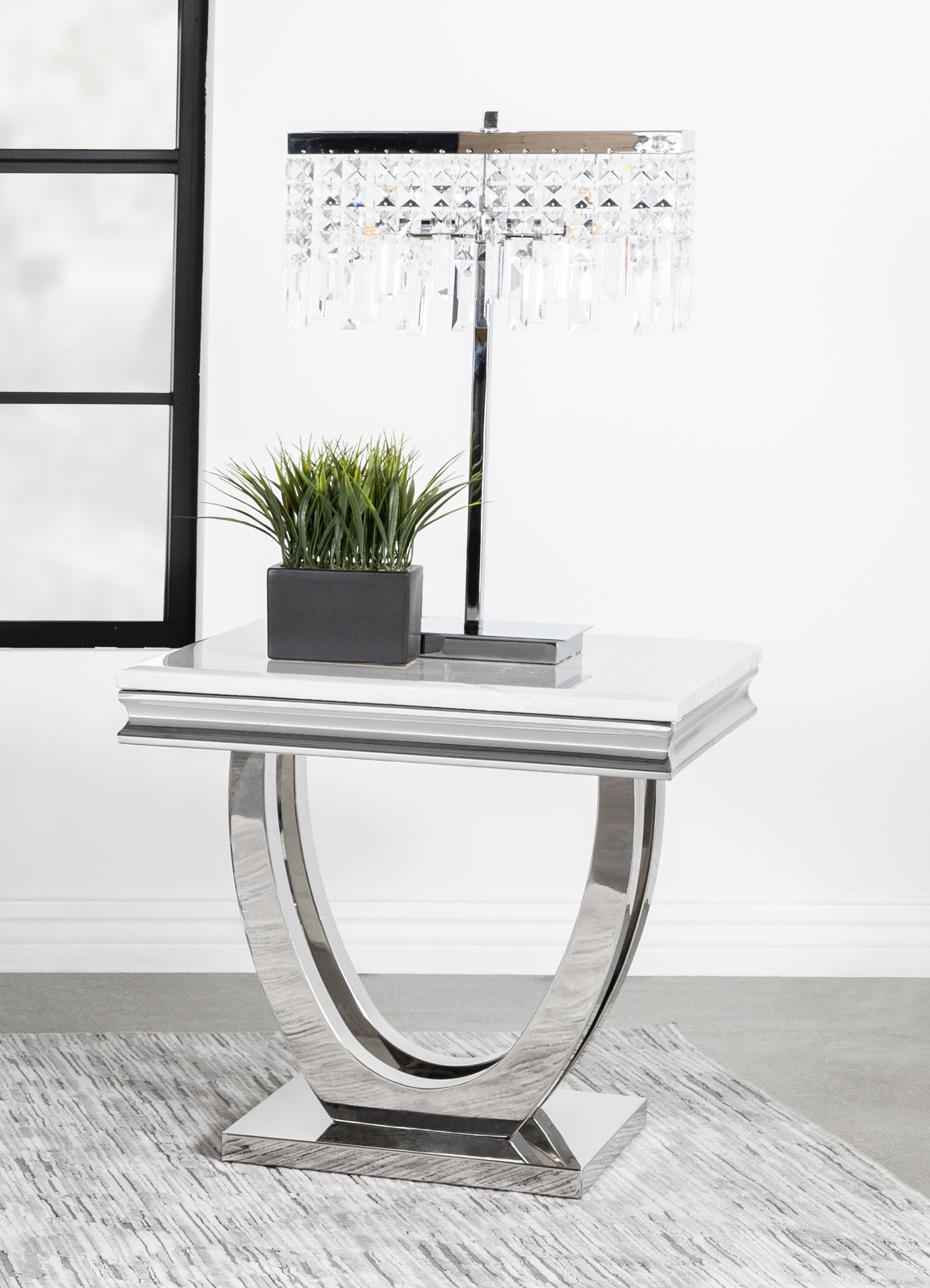 Kerwin U-base Square End Table White and Chrome