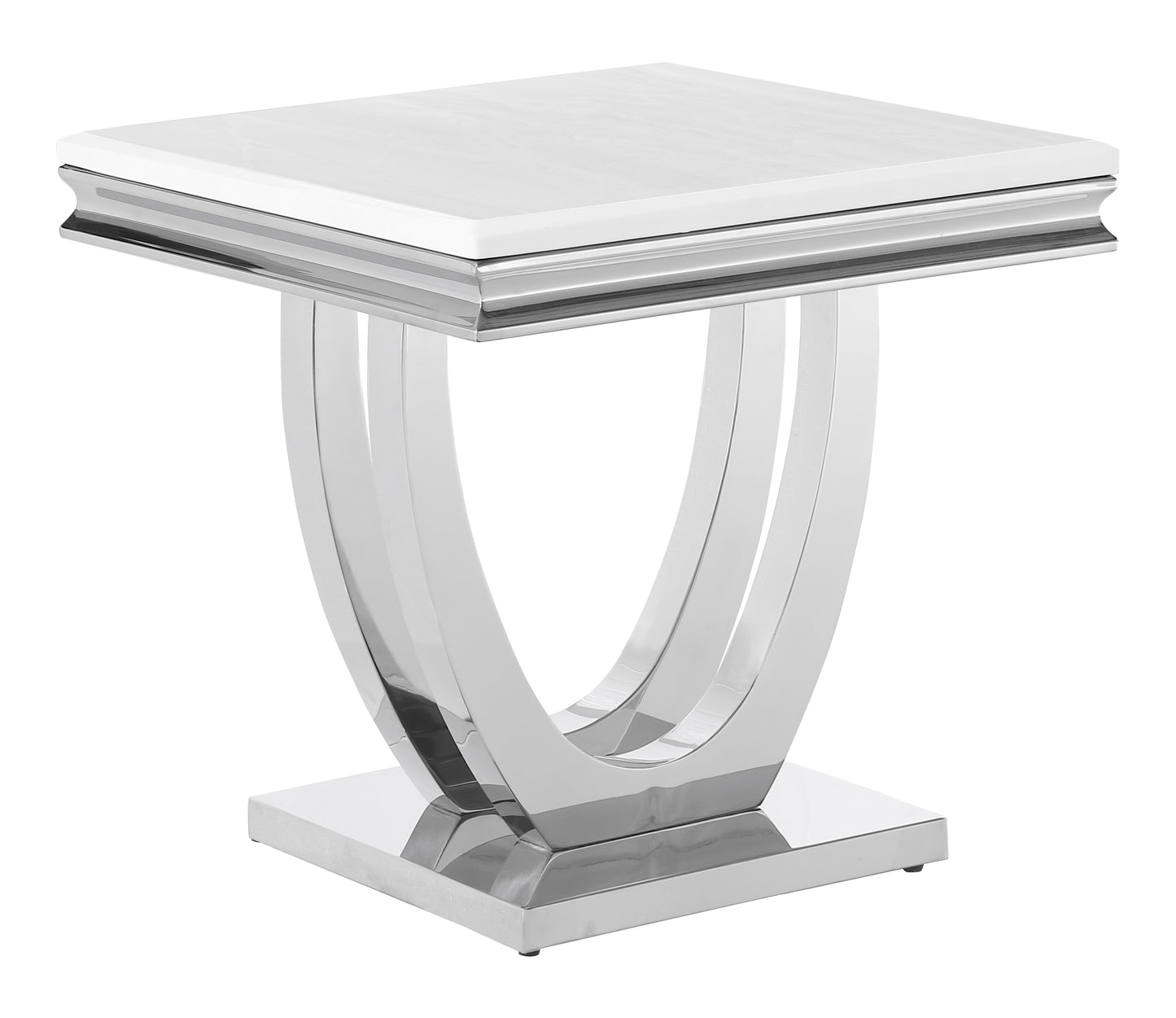 Kerwin U-base Square End Table White and Chrome