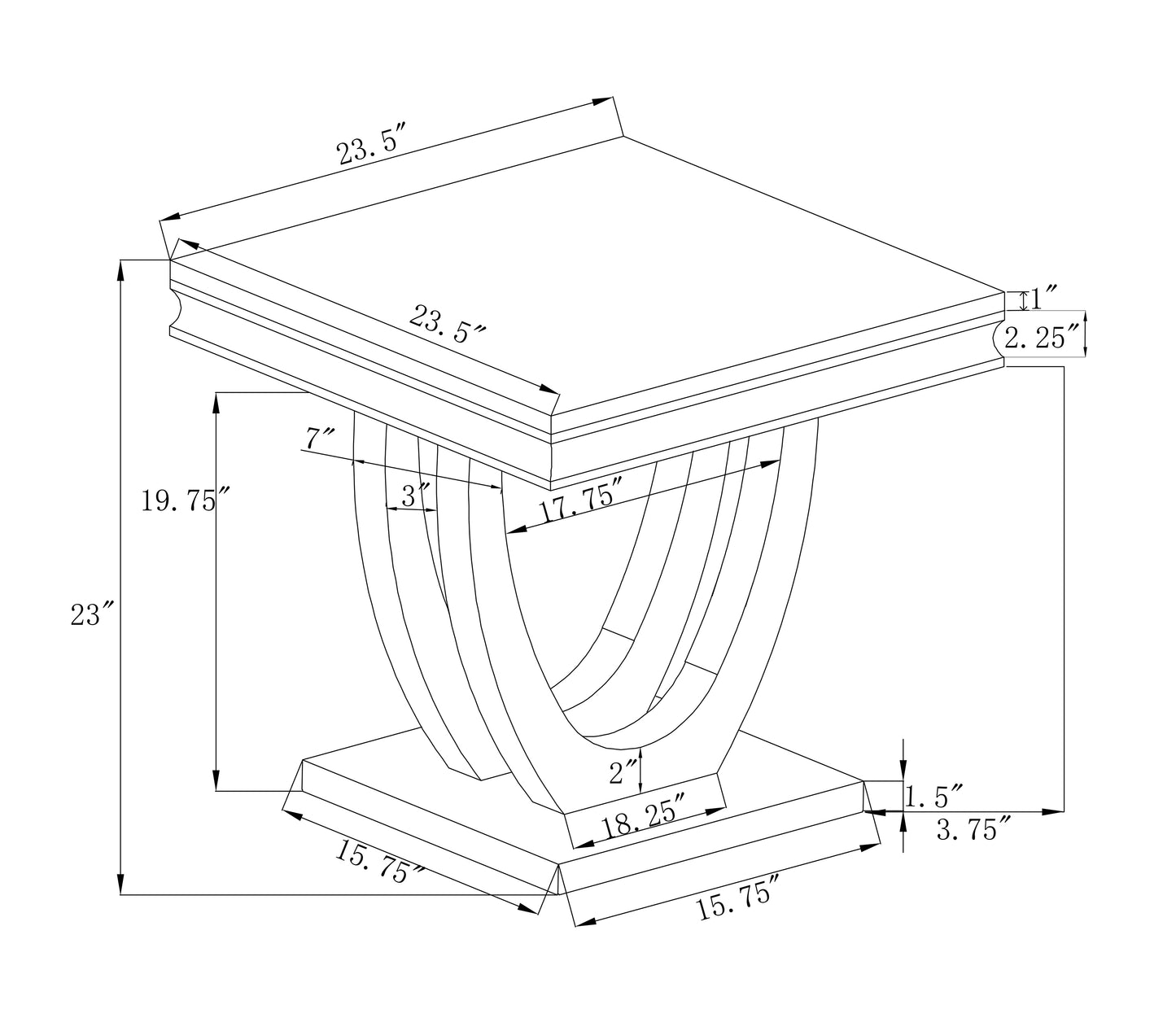 Kerwin U-base Square End Table White and Chrome