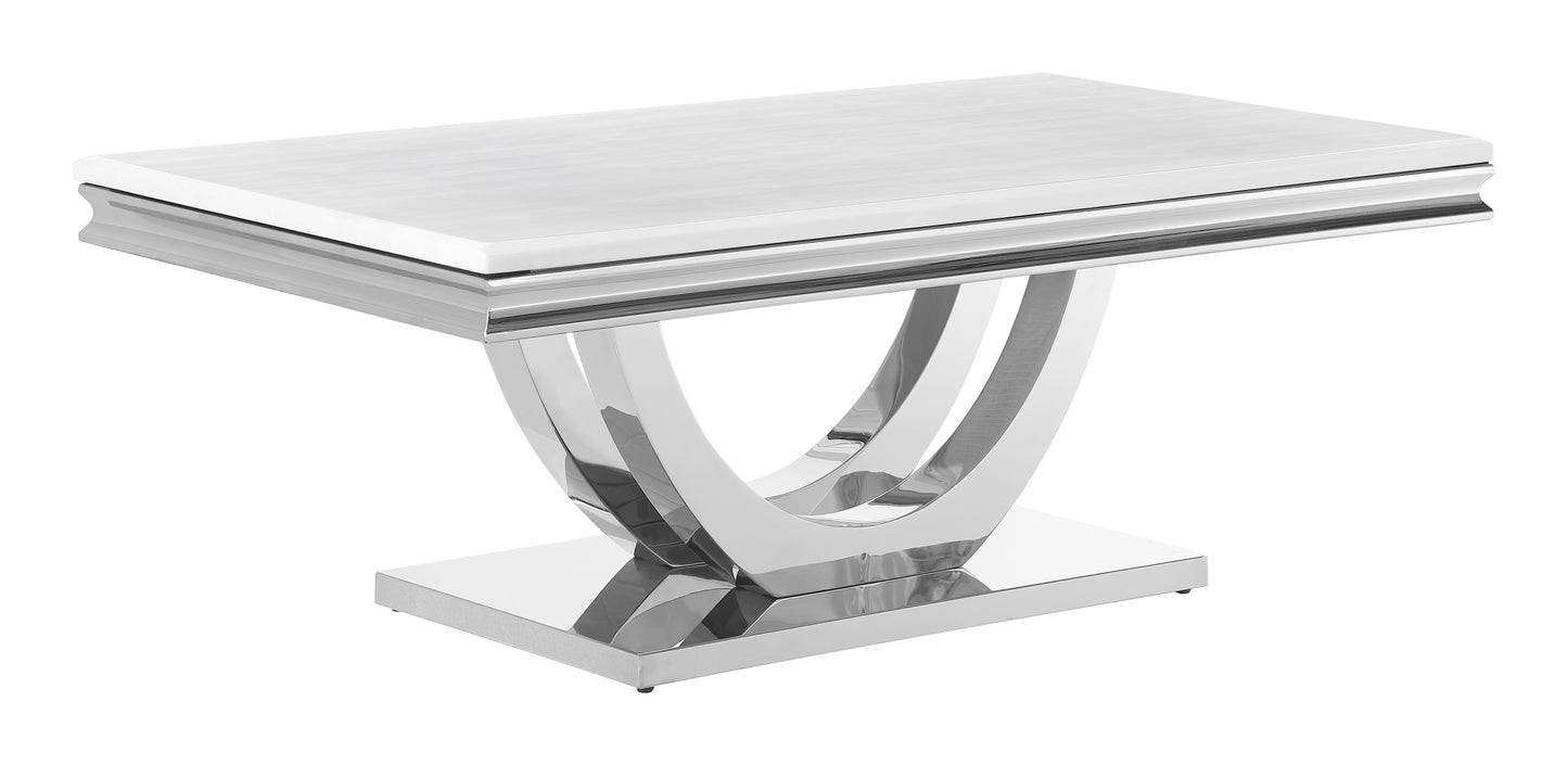 Kerwin U-base Rectangle Coffee Table White and Chrome