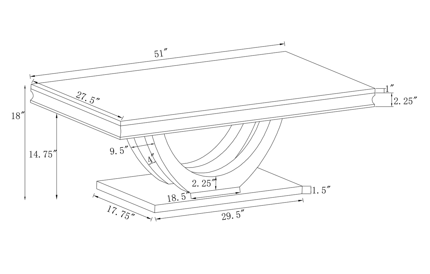 Kerwin U-base Rectangle Coffee Table White and Chrome