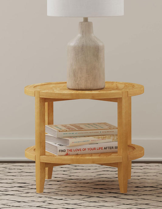 Camillo Round Solid Wood Side End Table Maple Brown