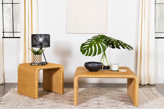 Cahya 2-Piece Rattan Coffee And End Table Set Natural