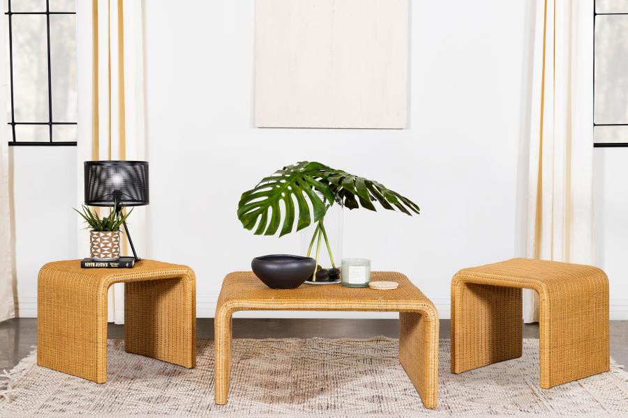 Cahya 3-Piece Rattan Coffee And End Table Set Natural