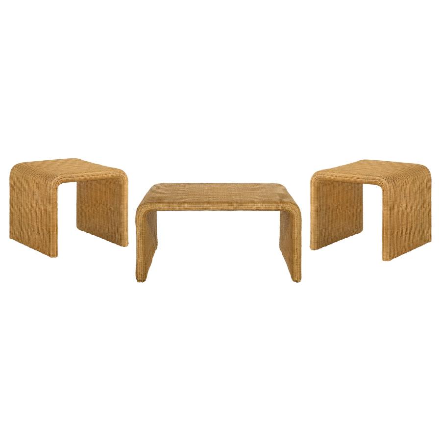 Cahya 3-Piece Rattan Coffee And End Table Set Natural