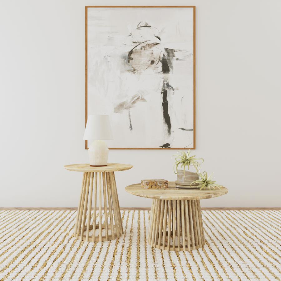 Touhy 2-Piece Round Coffee And End Table Set Natural Mango