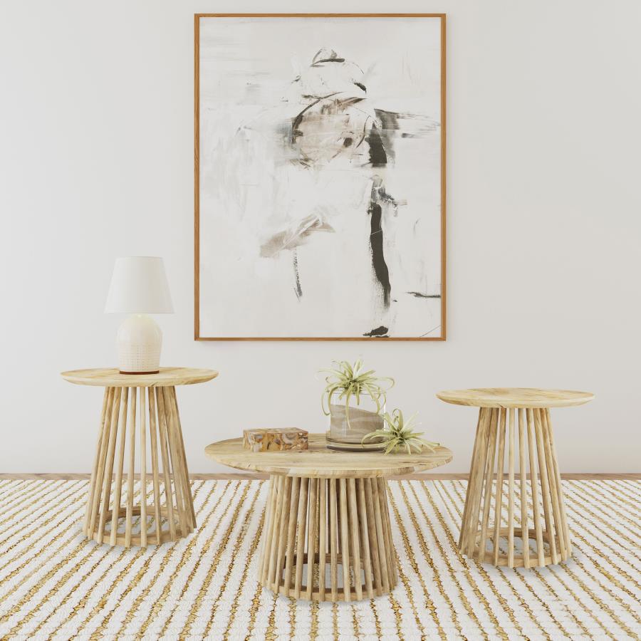 Touhy 3-Piece Round Coffee And End Table Set Natural Mango