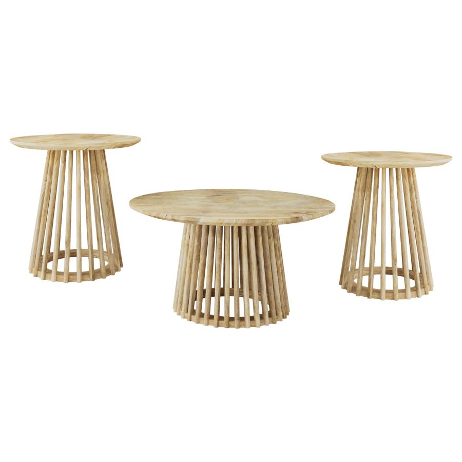Touhy 3-Piece Round Coffee And End Table Set Natural Mango