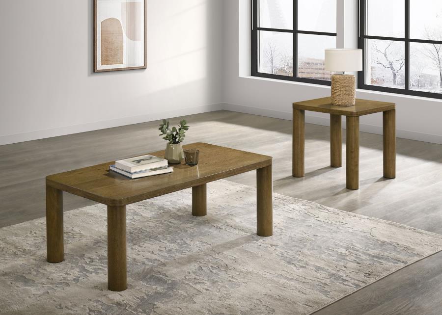 Castlewood 2-Piece Cocktail Coffee Table Set Brown Oak