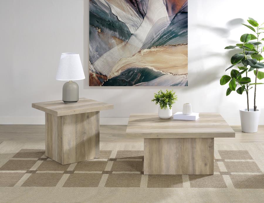 Devar Square Engineered Wood End Table Distressed Pine