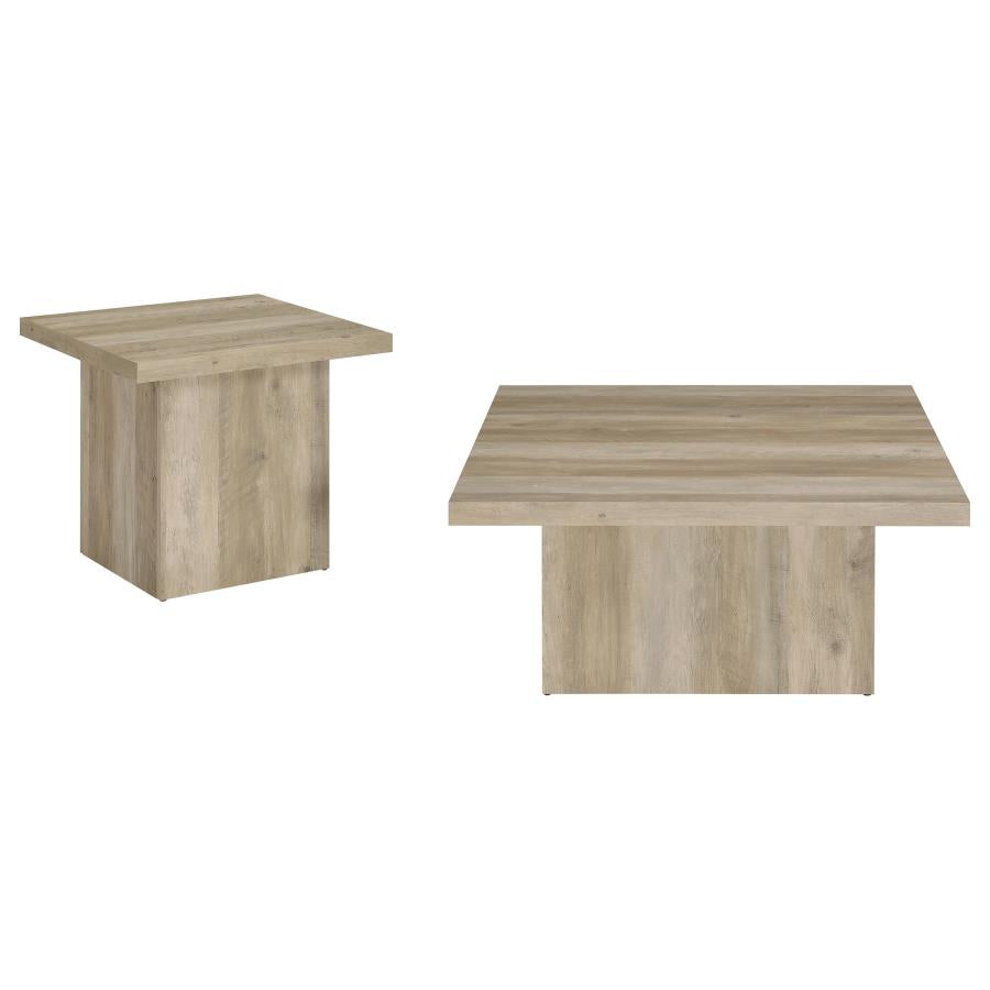 Devar 2-Piece Square Coffee End Table Set Distressed Pine