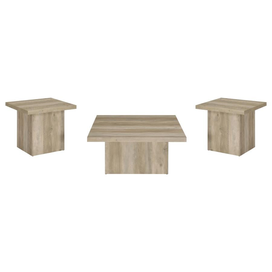 Devar 3-Piece Square Coffee End Table Set Distressed Pine