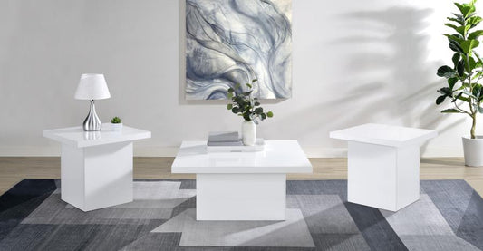 Devar 3-Piece Square Coffee End Table Set White High Gloss