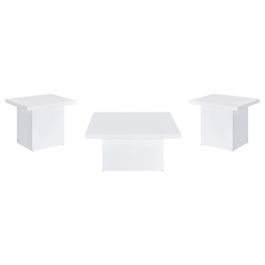 Devar 3-Piece Square Coffee End Table Set White High Gloss
