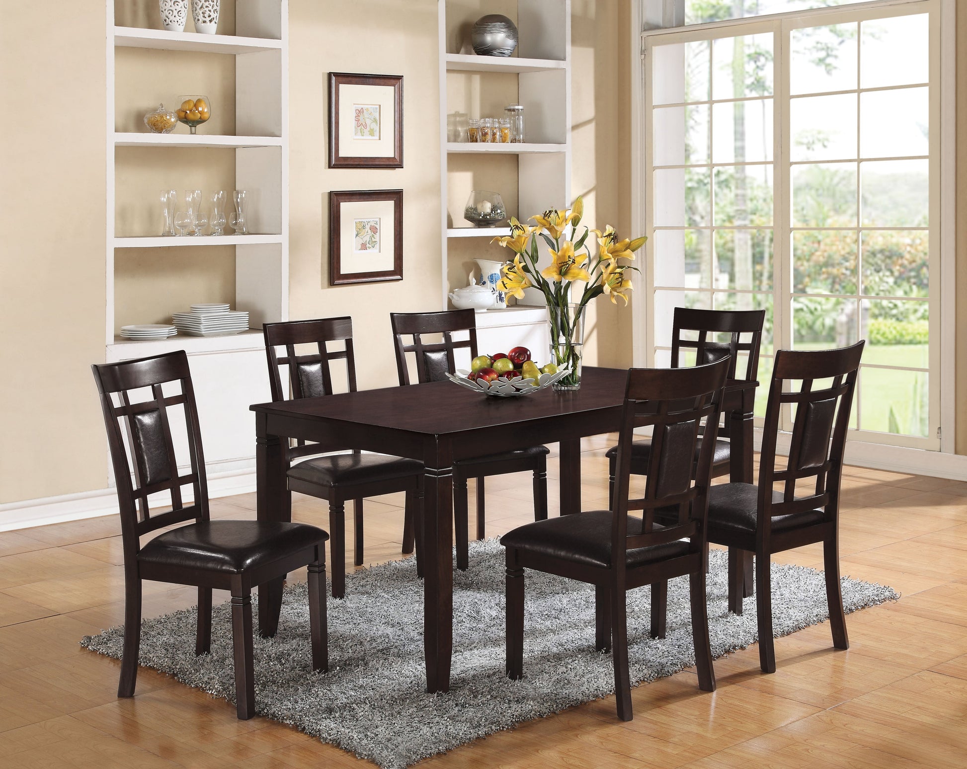 Sonata Espresso & Espresso PU Dining Set (7Pc Pk) - ATL FURNITURE