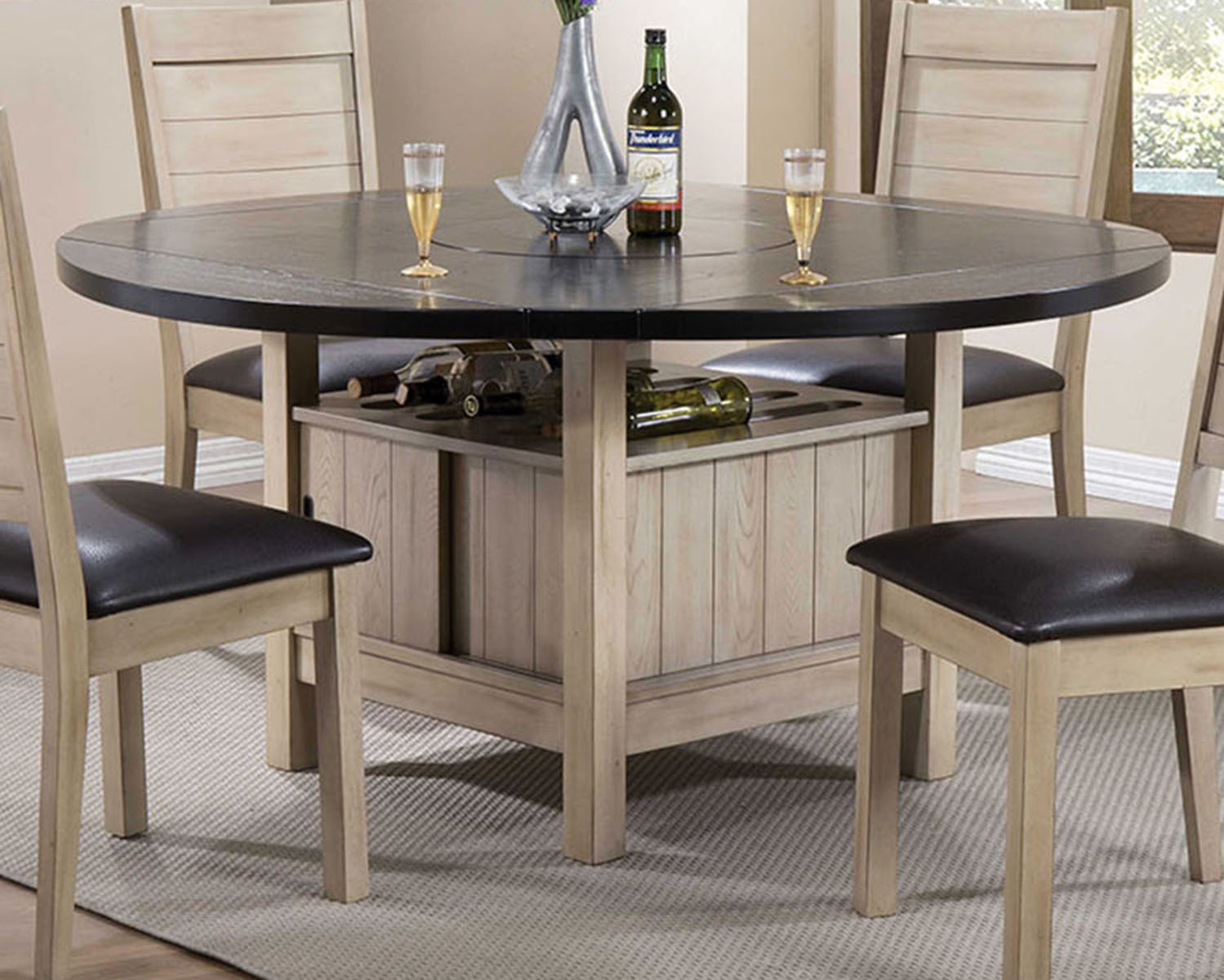 Acme Furniture Ramona Square/Round Dining Table in Dark Walnut And Antique Beige 72005 - ATL FURNITURE