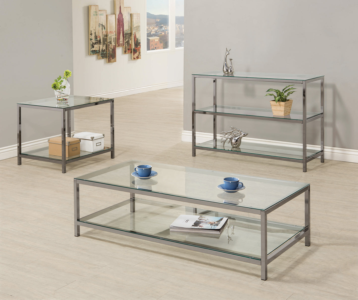 Trini 1-shelf Glass Top Coffee Table Black Nickel