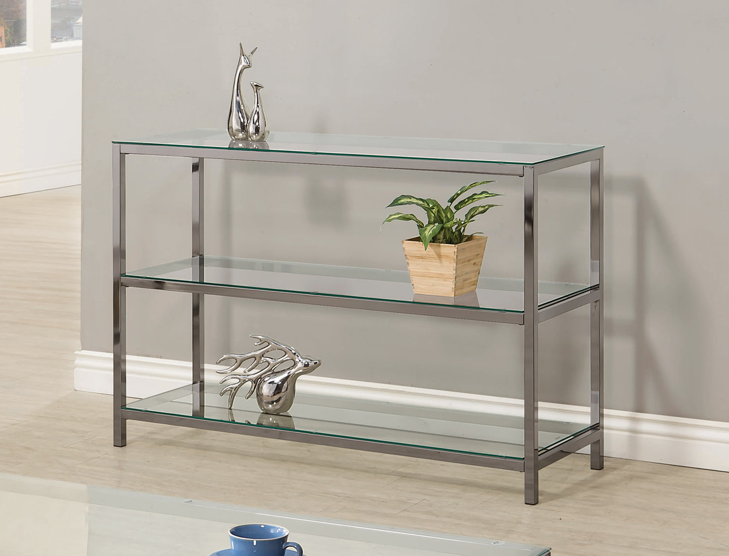 Trini 2-shelf Glass Top Entryway Console Table Black Nickel