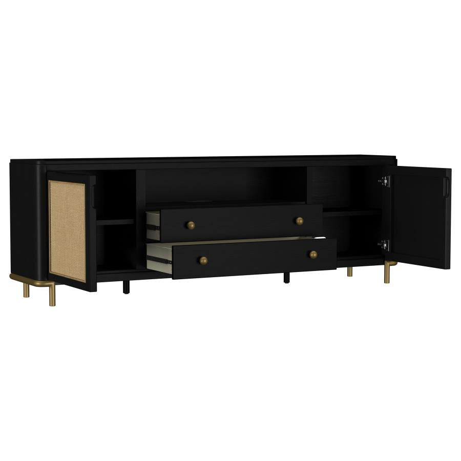 Arini Rattan Cane 2-Door Tv Stand Media Console Black