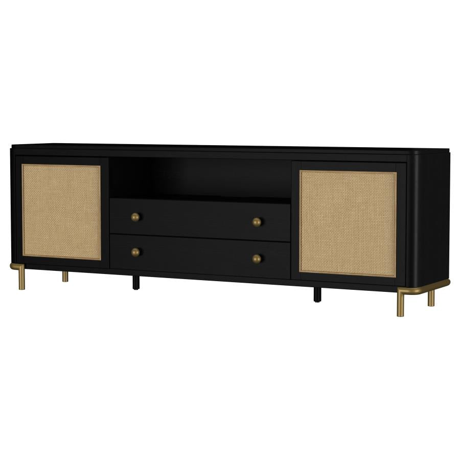 Arini Rattan Cane 2-Door Tv Stand Media Console Black