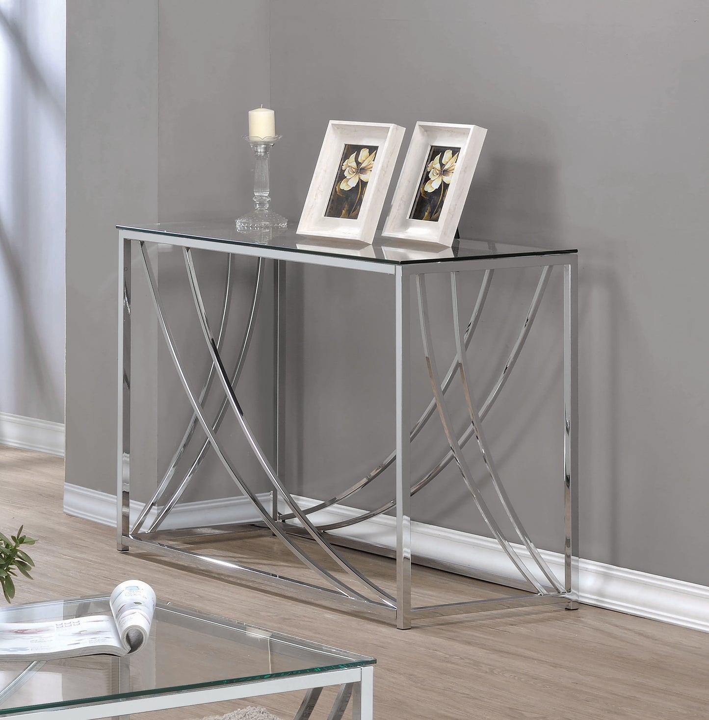 Lille Glass Top Entryway Sofa Console Table Accents Chrome