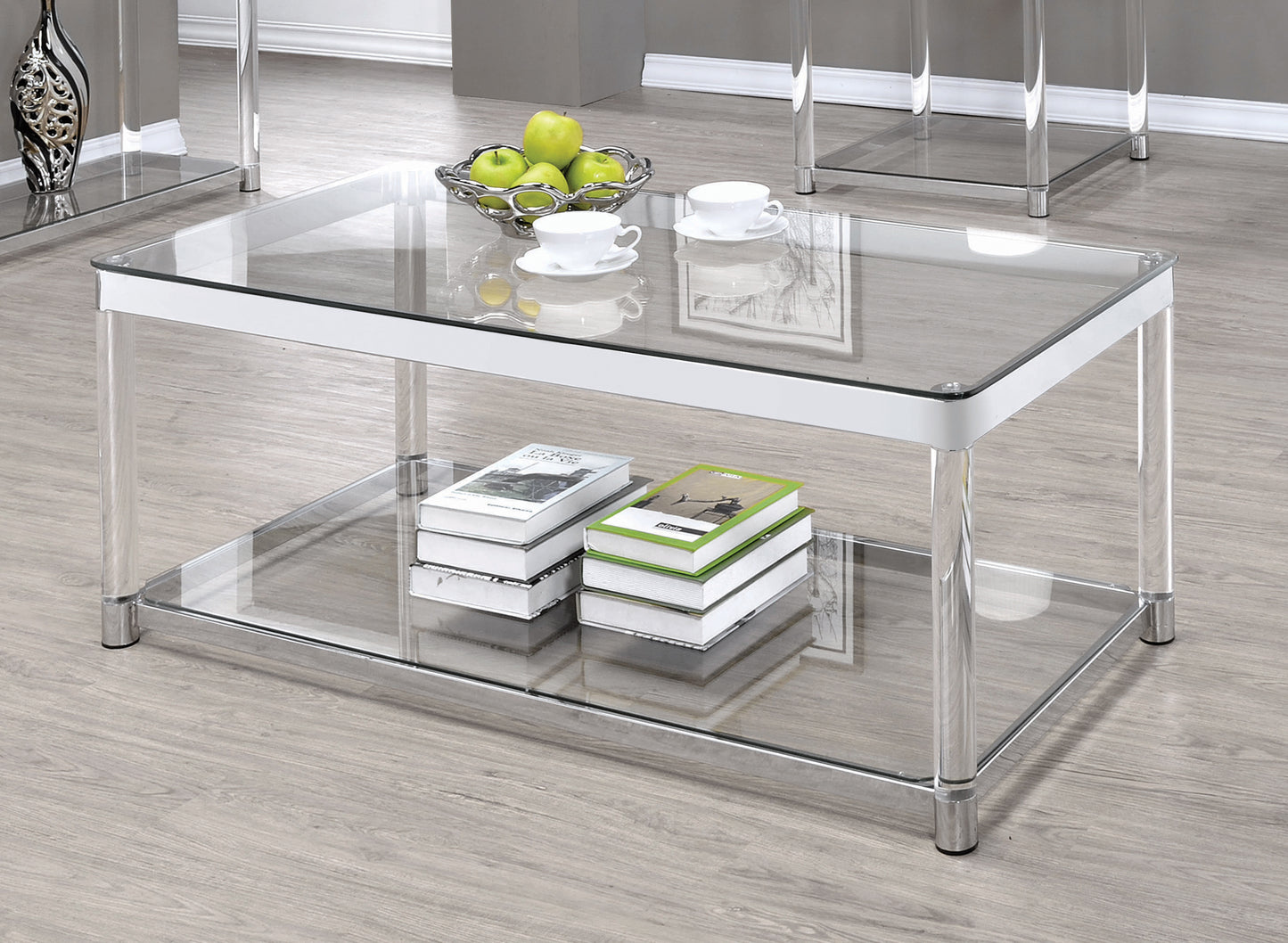 Anne Rectangular Glass Top Acrylic Leg Coffee Table Chrome