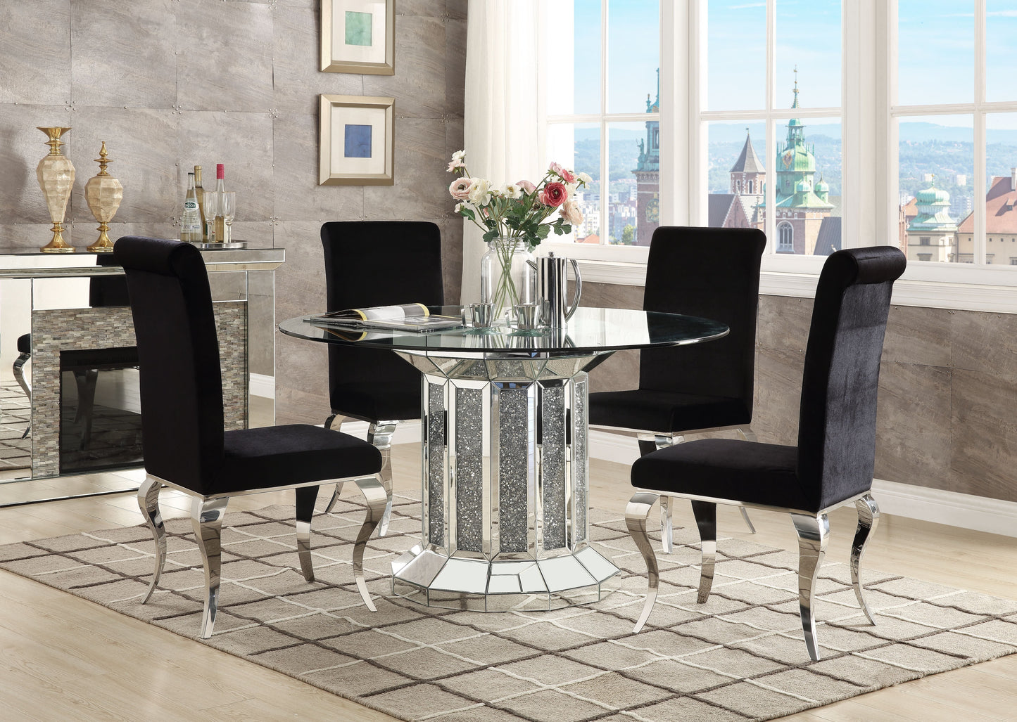 Noralie Mirrored & Faux Diamonds Dining Table - ATL FURNITURE