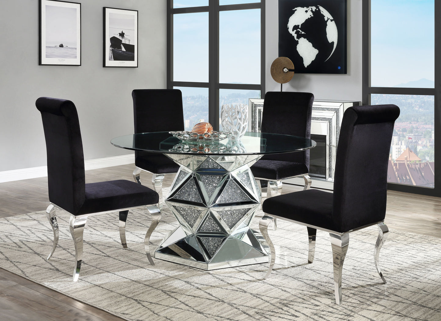 Noralie Mirrored & Faux Diamonds Dining Table - ATL FURNITURE