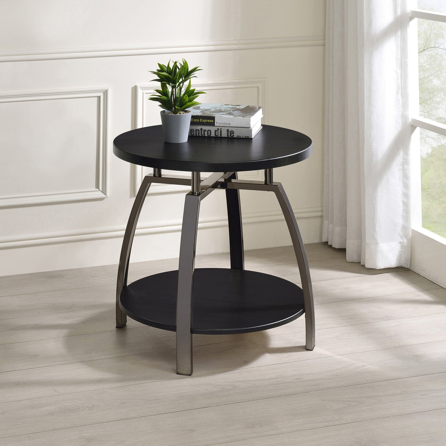 Dacre Round Engineered Wood Top Side End Table Dark Grey