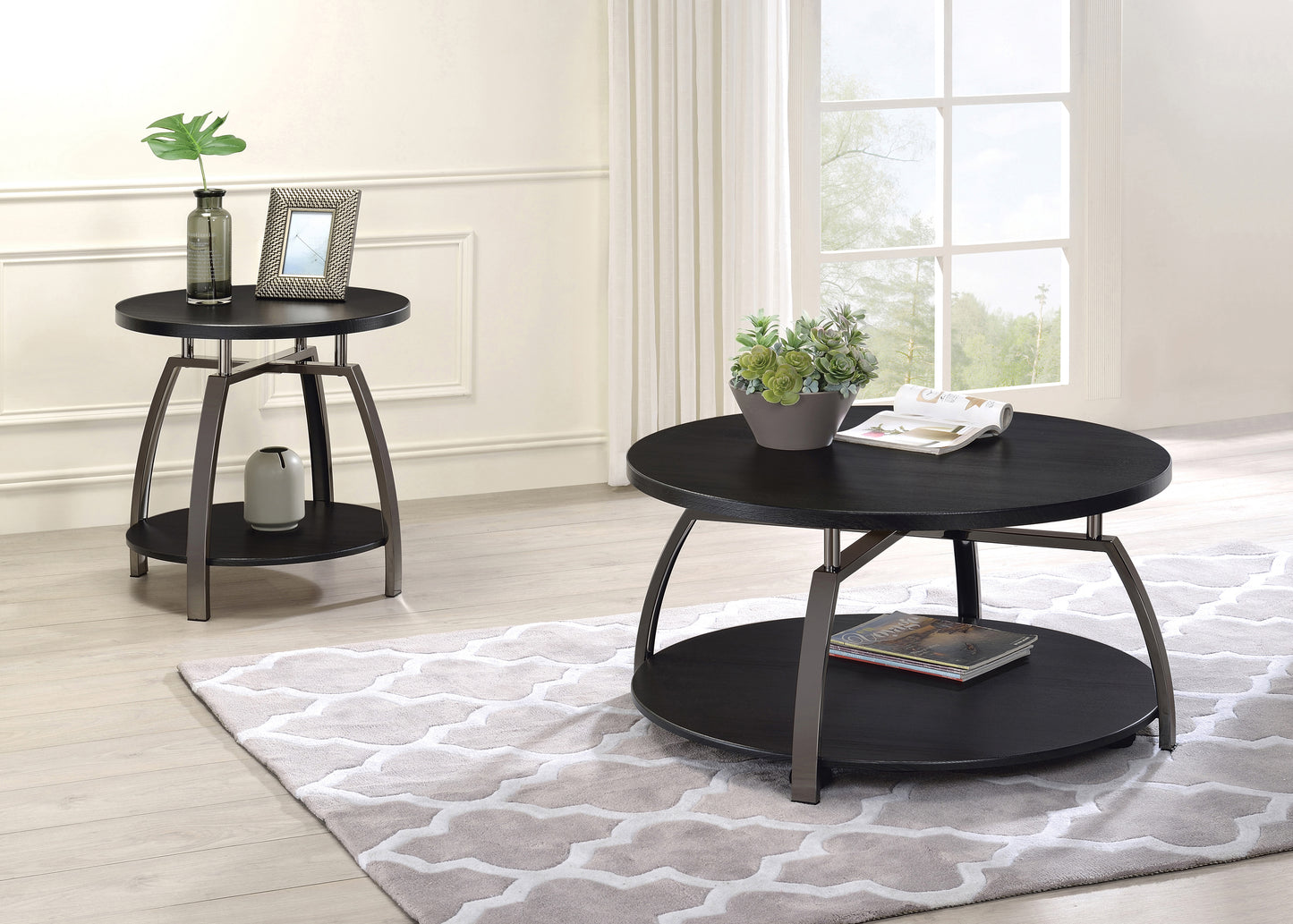 Dacre Round Engineered Wood Top Side End Table Dark Grey