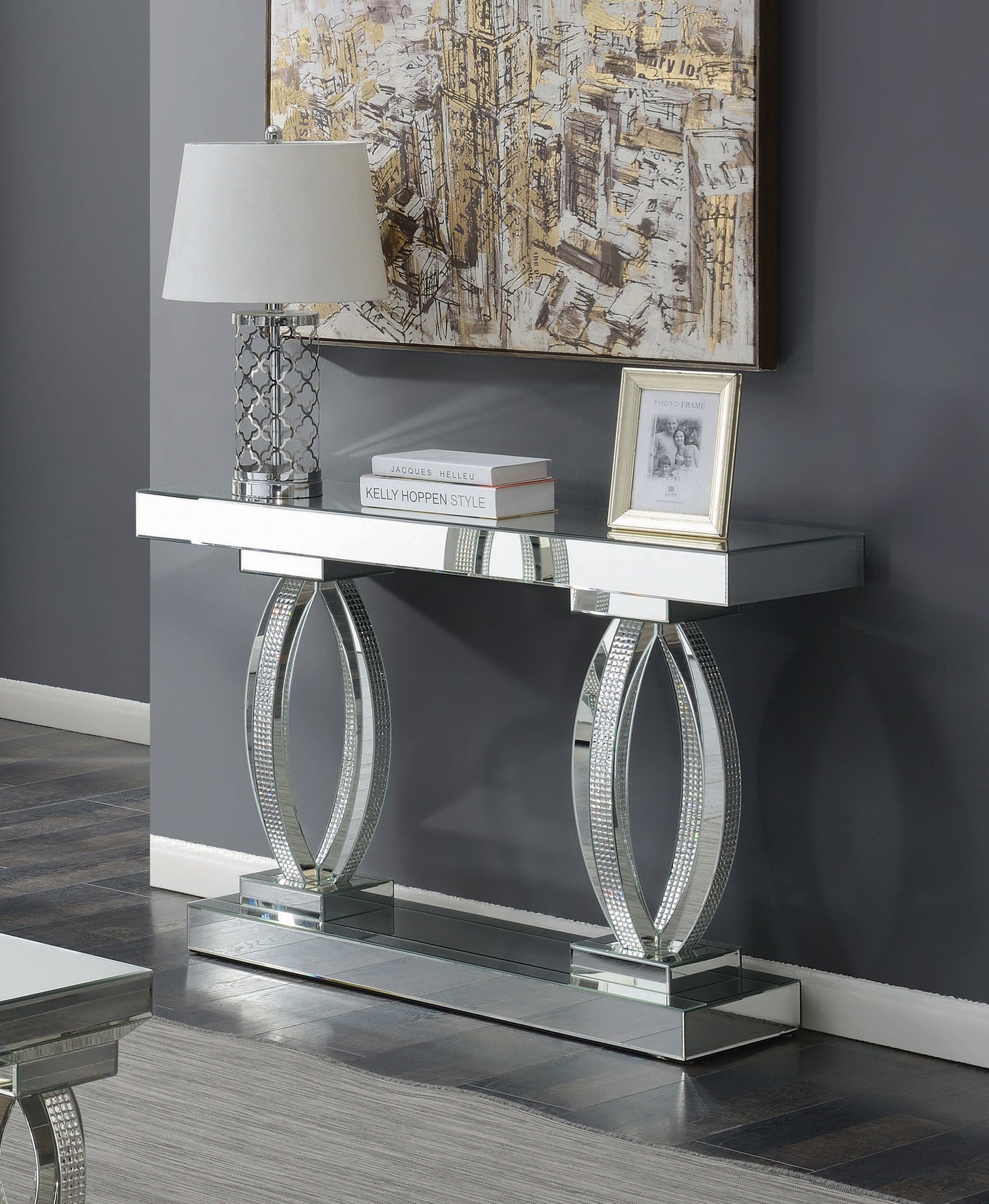 Amalia Mirrored Acrylic Entryway Sofa Console Table Silver