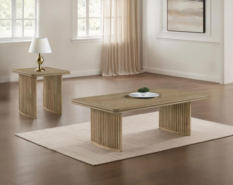 Adina 2-Piece Wood Coffee Table Set Distressed Light Brown