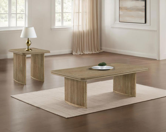 Adina 2-Piece Wood Coffee Table Set Distressed Light Brown
