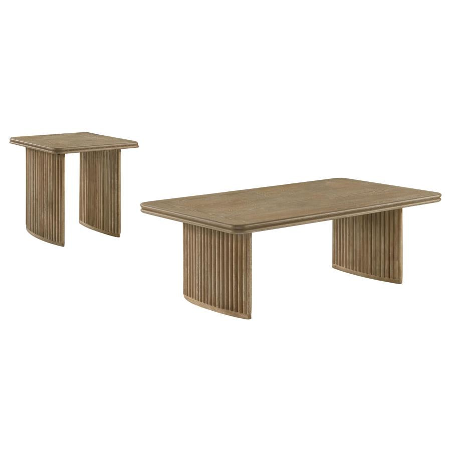Adina 2-Piece Wood Coffee Table Set Distressed Light Brown