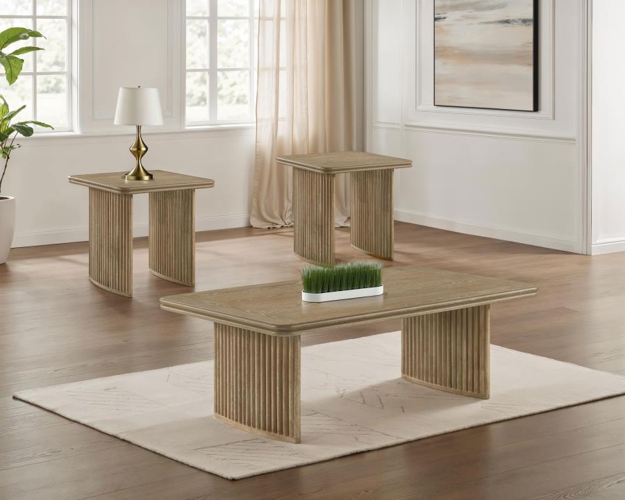 Adina 3-Piece Wood Coffee Table Set Distressed Light Brown