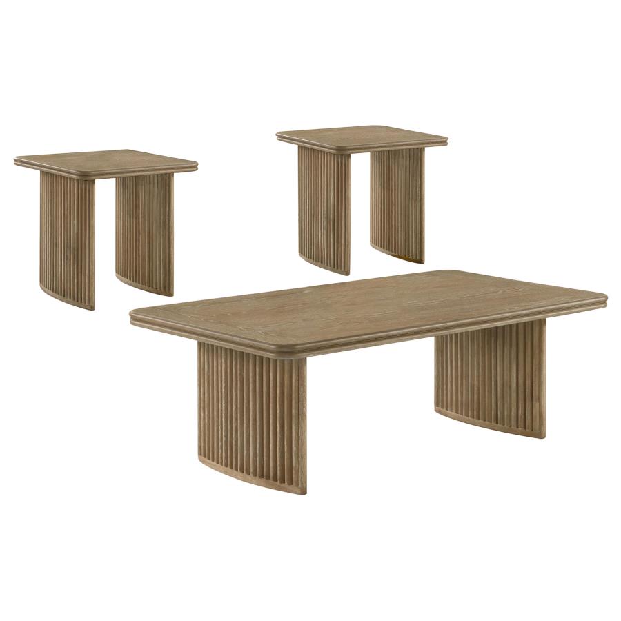 Adina 3-Piece Wood Coffee Table Set Distressed Light Brown
