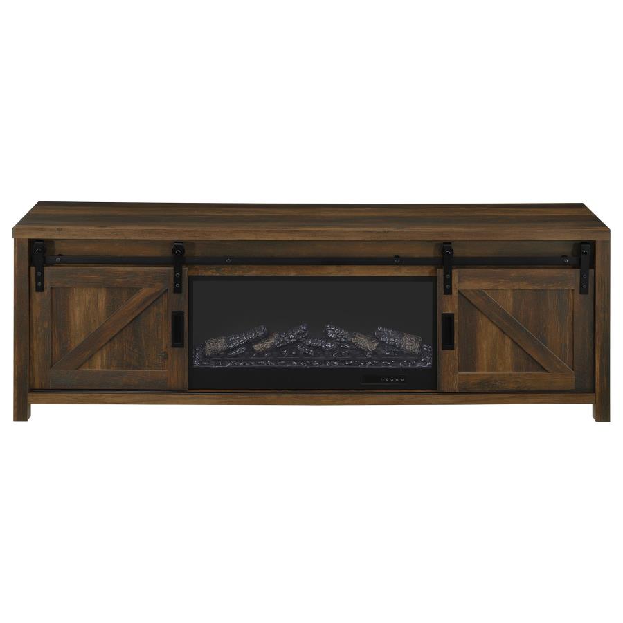 Enfield 71-Inch Tv Stand Fireplace Media Console Dark Pine