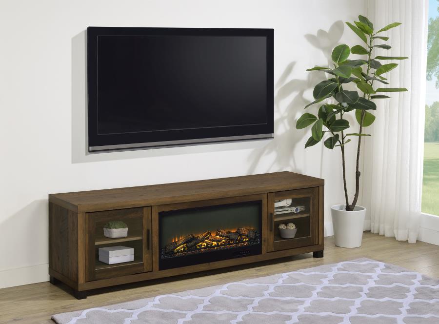 Havering 71-Inch Tv Stand Fireplace Media Console Dark Pine