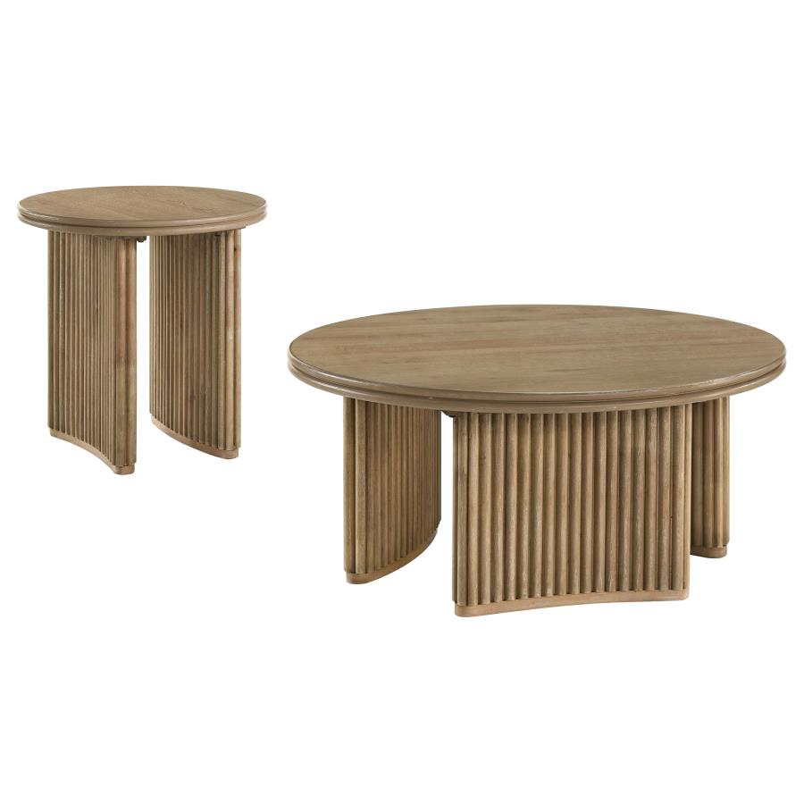 Adina 2-Piece Round Coffee Table Set Distressed Light Brown