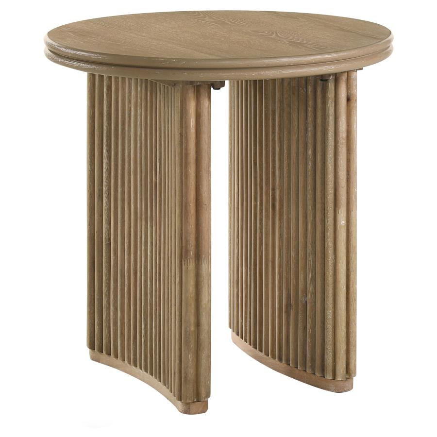 Adina 2-Piece Round Coffee Table Set Distressed Light Brown