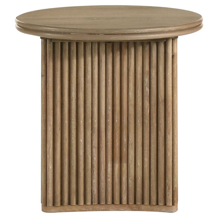 Adina 2-Piece Round Coffee Table Set Distressed Light Brown