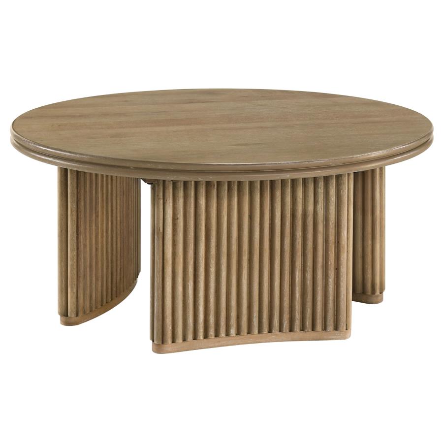 Adina 2-Piece Round Coffee Table Set Distressed Light Brown