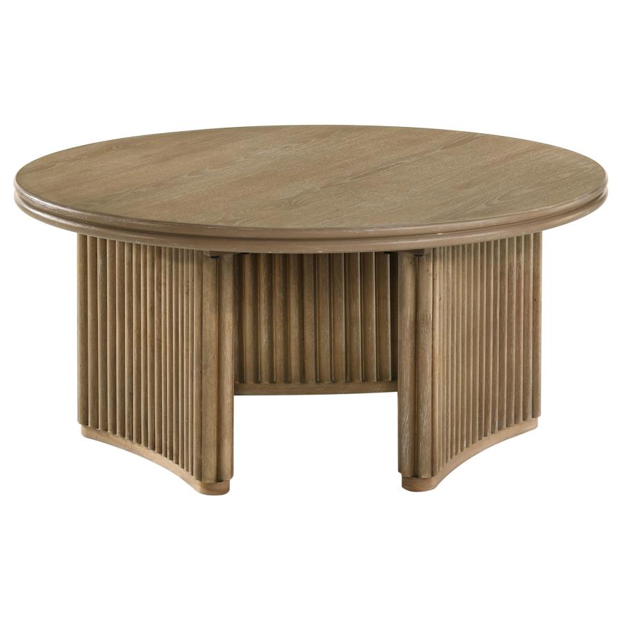 Adina 2-Piece Round Coffee Table Set Distressed Light Brown