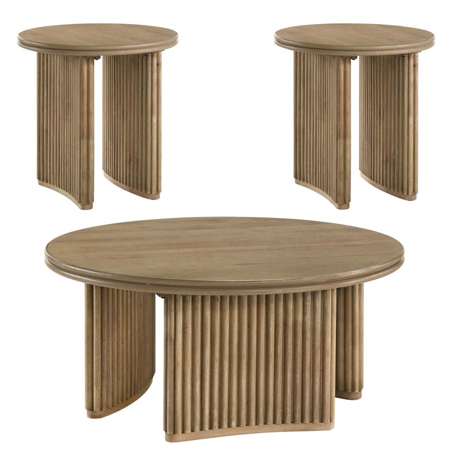 Adina 3-Piece Round Coffee Table Set Distressed Light Brown