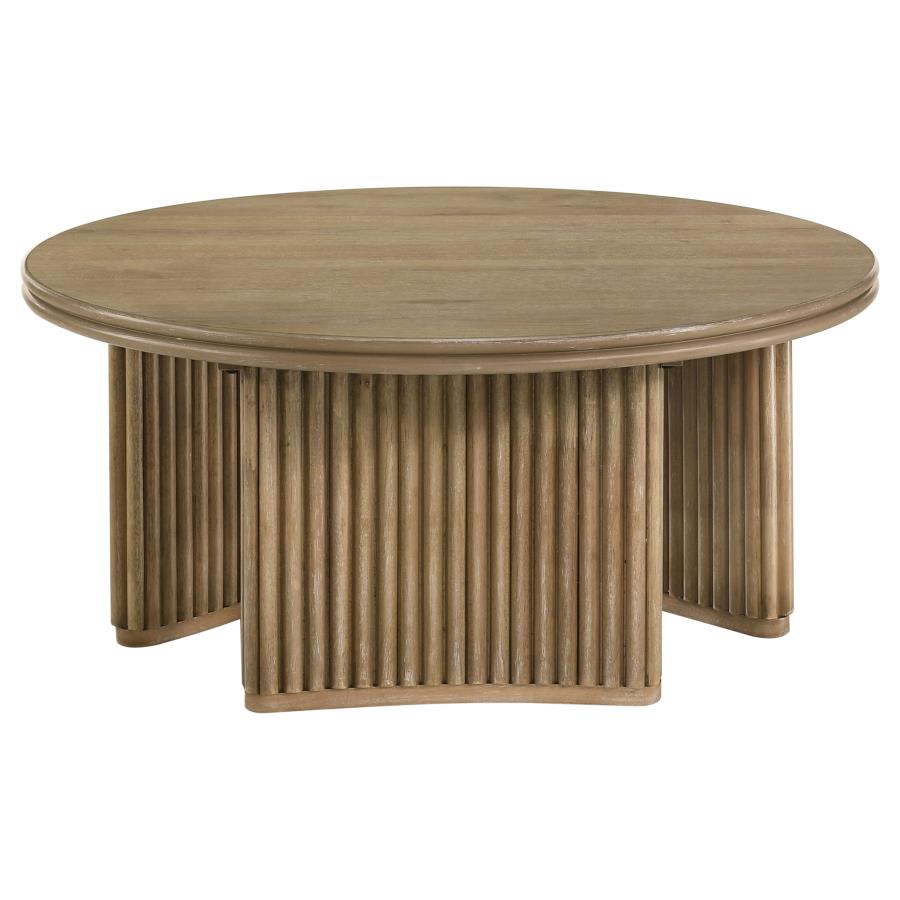 Adina 3-Piece Round Coffee Table Set Distressed Light Brown