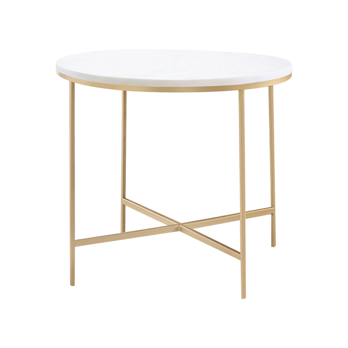 Ellison Round X-cross End Table White and Gold