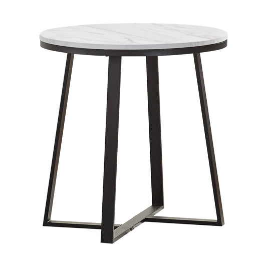 Hugo Round Faux Marble End Table White and Matte Black